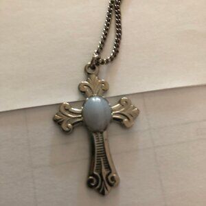 Vintage Agate Stone Cross Necklace